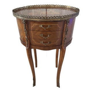 Antique 1920s Louis XV French Walnut Marquetry Side Table W/Ormolu Bronze d'Or For Sale