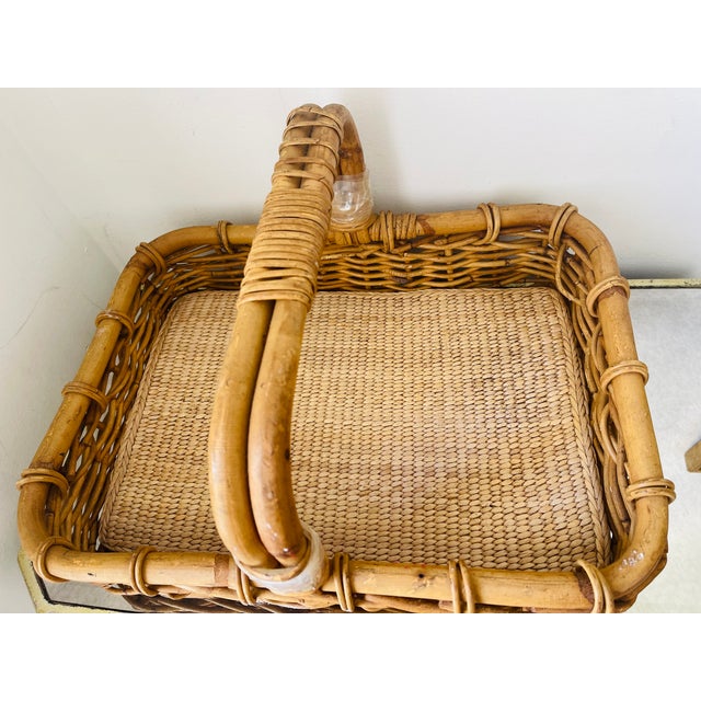Folk Art Large Artique Wicker Market Boulangerie Basket For Sale - Image 3 of 4