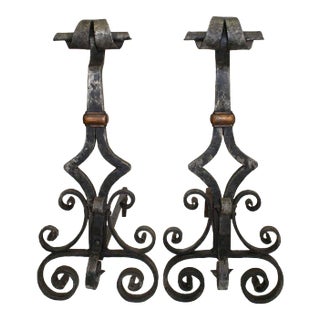 Antique Hand Wrought Andirons - A Pair For Sale