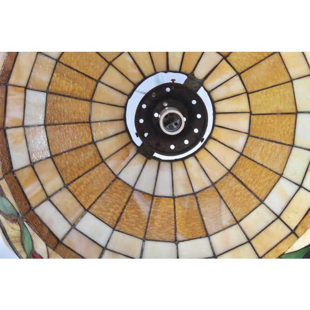 1970s Tiffany-Style Stained Glass Fruit Leaf Motif Pendant Hanging Light Fixture For Sale - Image 18 of 18