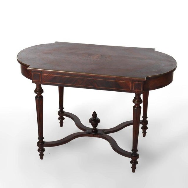 French Antique Louis XVI Rosewood, Marquetry & Inlaid Table With Drawer C1880 For Sale - Image 3 of 9