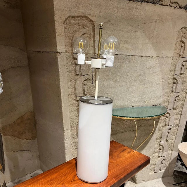 1970s White Cylinder Table Lamp Style of Kartell Italy For Sale - Image 13 of 13