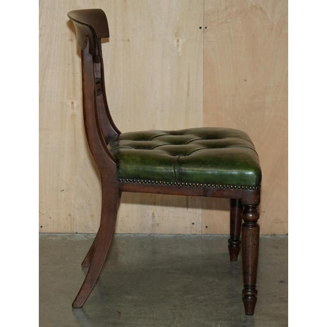 Four Fine Antique Victorian Green Leather Hardwood Chesterfield Dining Chairs 4, 1880, Set of 4 For Sale - Image 10 of 18