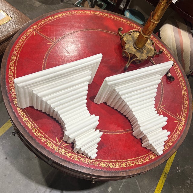 Antique White Plaster Outdoor Architectural Wall Brackets Shelves- A Pair For Sale - Image 12 of 12