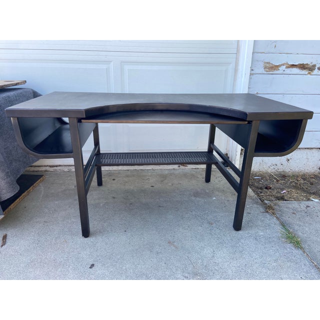Campaign Restoration Hardware French Factory Industrial Metal Desk With Patina For Sale - Image 3 of 12