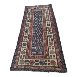 Antique Caucasian Talish Wool Rug, Indigo Field & Wide Border, C. 1880s — 3'7" × 7'4" For Sale