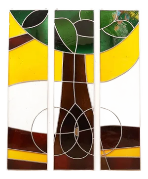 Mural Consisting of Three Parts in Colored Glasses & Agate Stone by Albin Engeler, 1980s