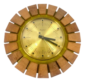 Mid-Century Teak and Brass Wall Clock from Weimar, 1960s