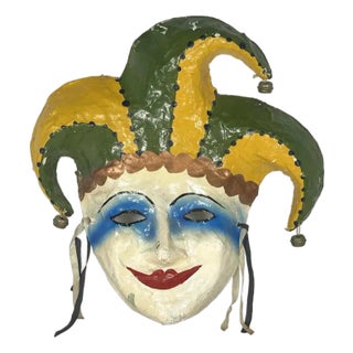 Mexican Papier Mache Payaso Jester Mask signed Orozco c. 1950s For Sale
