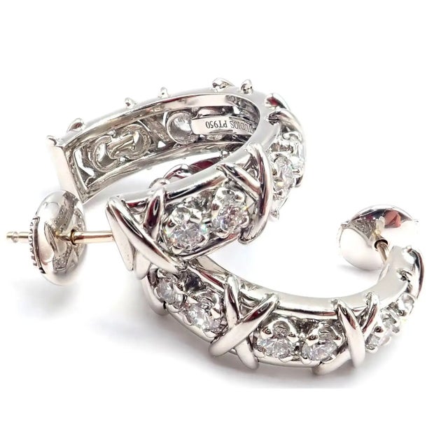 Contemporary Tiffany & Co. Jean Schlumberger Diamond 20-Stone Platinum Hoop Earrings, A Pair For Sale - Image 3 of 12