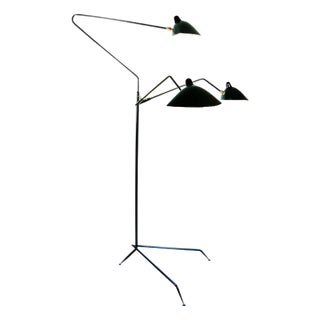 Mid-Century Modern Black Floor Lamp with Three Rotating Arms by Serge Mouille For Sale