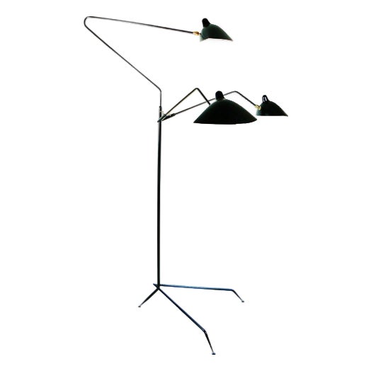 Mid-Century Modern Black Floor Lamp with Three Rotating Arms by Serge Mouille For Sale