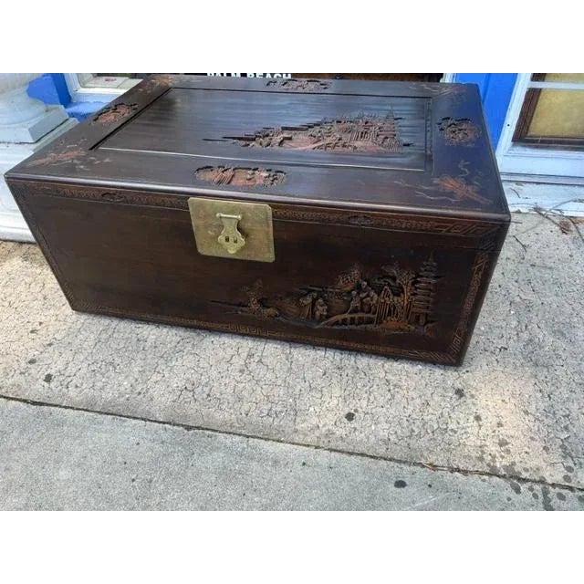 Metal Large 60 Inches 1900s Antique Asian Camphorwood Trunk Coffee Table For Sale - Image 7 of 7