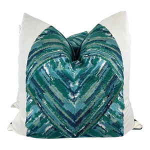 Embroidered Linen in Teal/Green 22" Pillows-A Pair