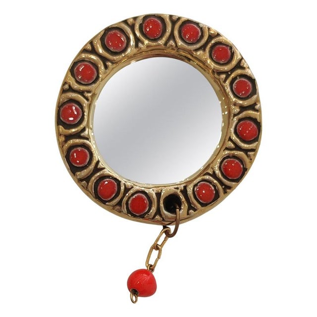 1950s Red Ceramic Mirror, 1950s For Sale - Image 5 of 5