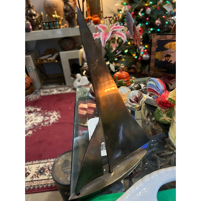 Vintage Brass Sailboat Sculpture For Sale - Image 4 of 7