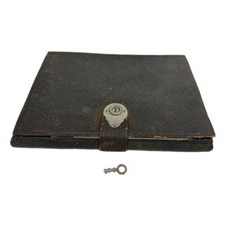 Antique 1914 Black Leather Wrapped Inkwell Writing Travel Lap Desk Box Calendar For Sale