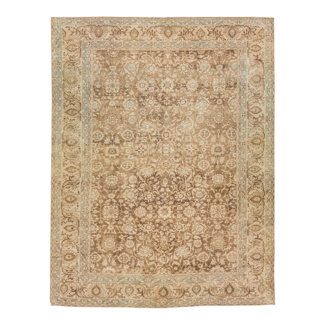 Brown Antique Persian Mahal Handmade Room Size Wool Rug With Allover Pattern For Sale