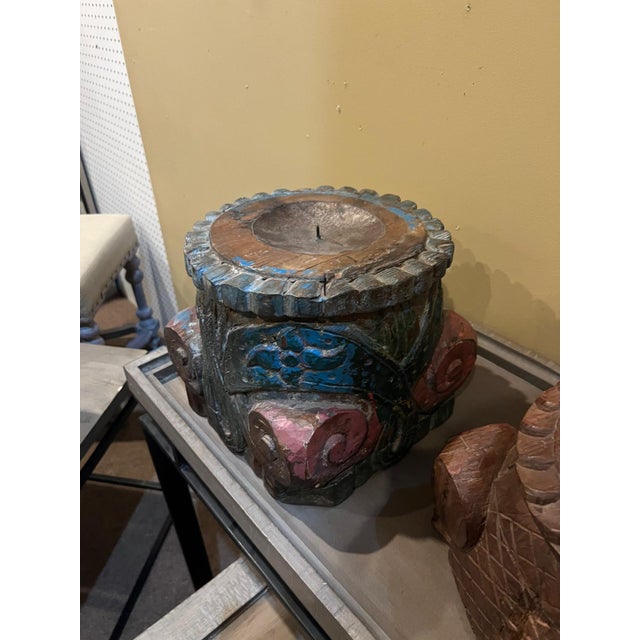 Vintage Hand-Carved Wood Candle Holder Base For Sale - Image 4 of 6