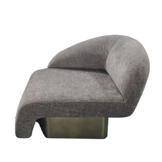 Set of 2 Right Arm and Left Arm Accent Chairs With Brass Base in Brown For Sale - Image 13 of 14