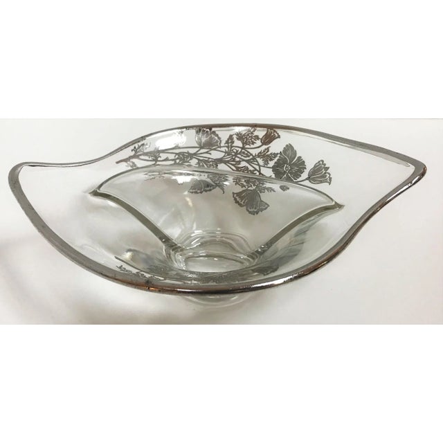 1960's Silver Overlay Glass Divided Candy Dish For Sale - Image 4 of 8