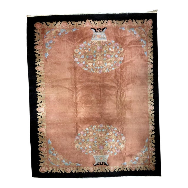 1920s, Handmade Antique Art Deco Chinese Rug 8.10' X 11.10' For Sale
