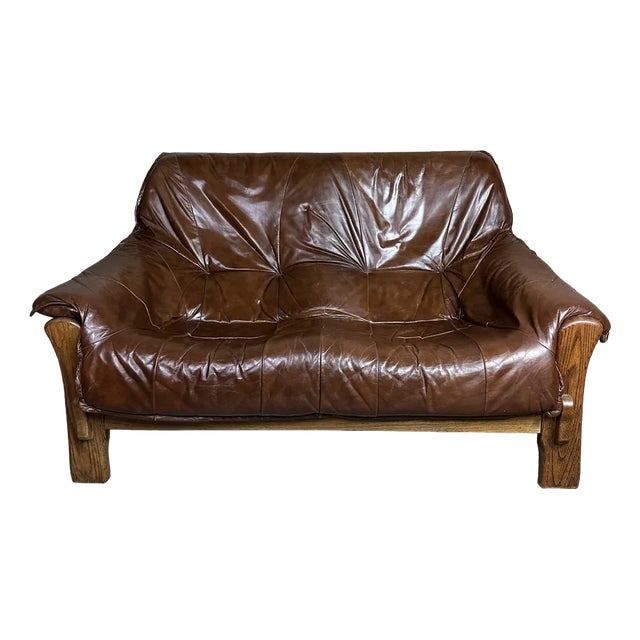 Vintage Sofa in Wood and Leather in the style of Percival Lafer, 1960s For Sale