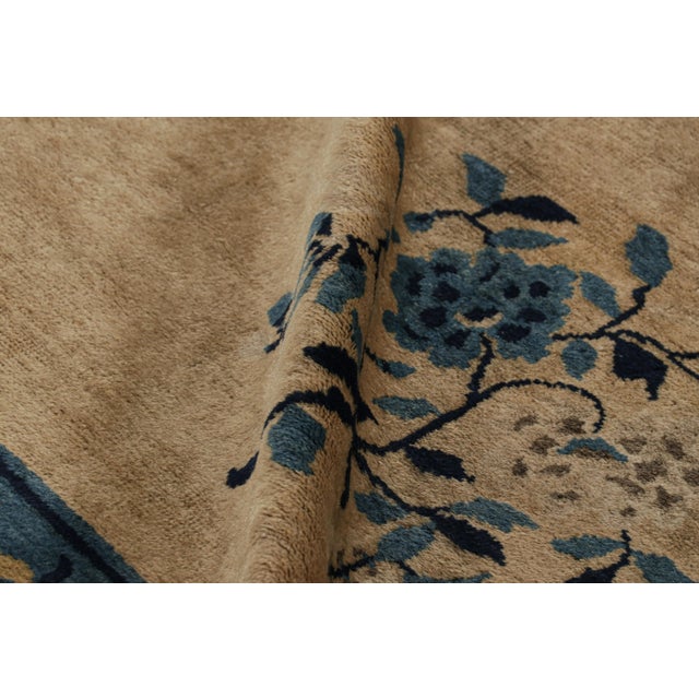 Textile Antique Chinese Peking Rug in Beige and Blue With Floral Patterns - Rug & Kilim For Sale - Image 7 of 8