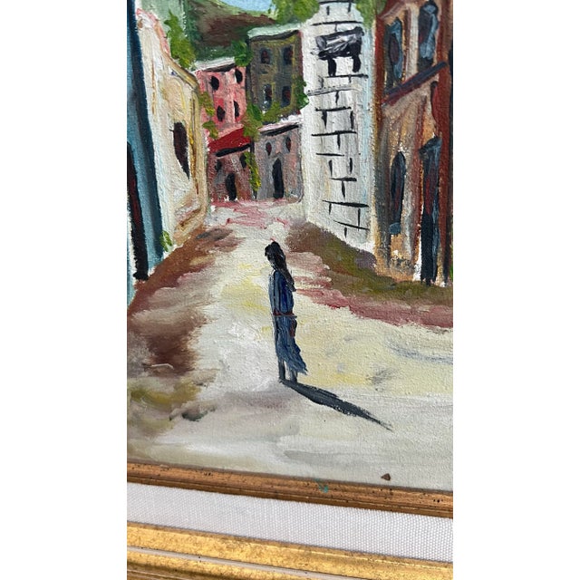 Mid 20th Century Mid 20th Century Vintage Village Landscape Oil Painting For Sale - Image 5 of 6