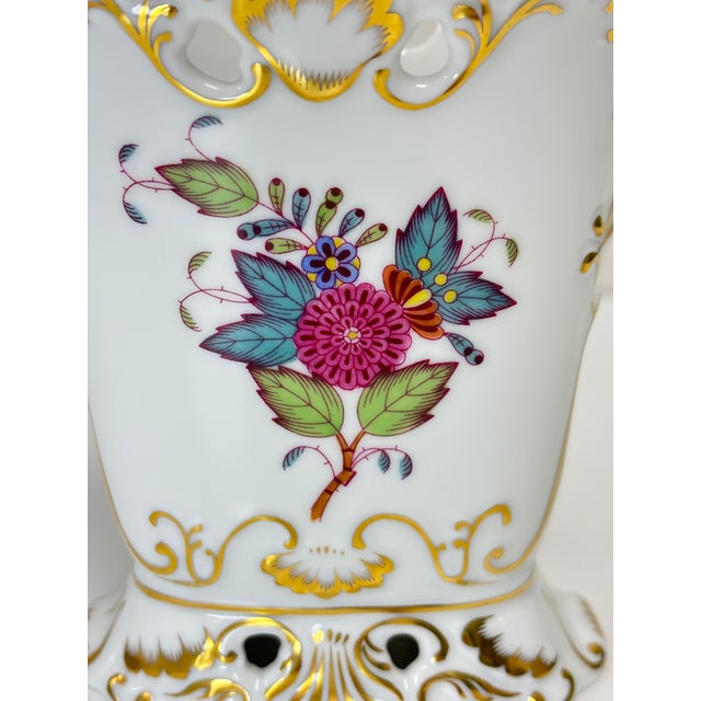 Herend 1990s Herend Chinese Bouquet Multicolor 4" Oval Footed Urn For Sale - Image 4 of 10