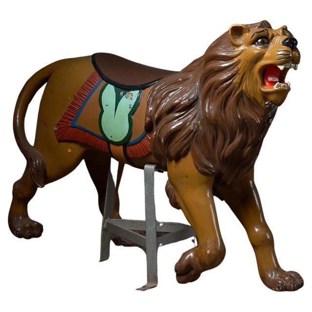 Antique Carved Wood Lion Carousel Figure For Sale