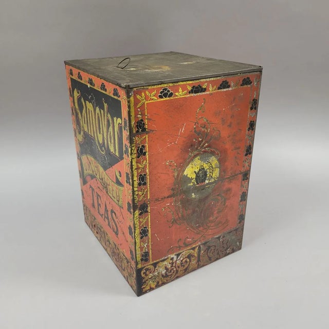 Late 19th Century Antique Rustic Store Red Tole Tea Cannister Bin For Sale - Image 5 of 7