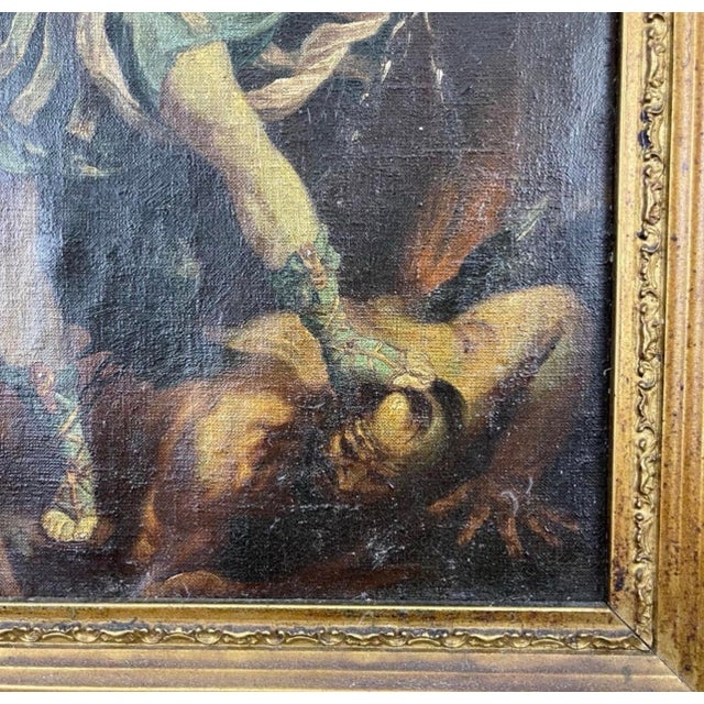 After Guido Reni, "The Archangel Michael Defeating Satan" Oil on Canvas Painting For Sale - Image 10 of 12