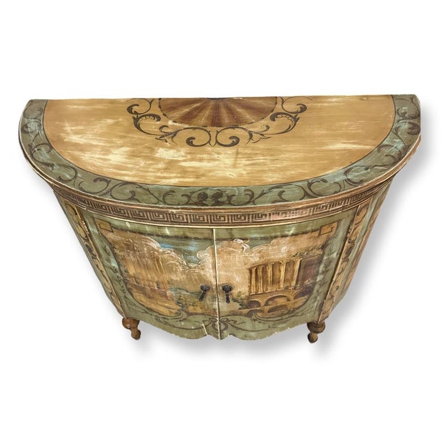 Antique Italian Neoclassical Hand Painted Demilune Chest. For Sale - Image 4 of 8