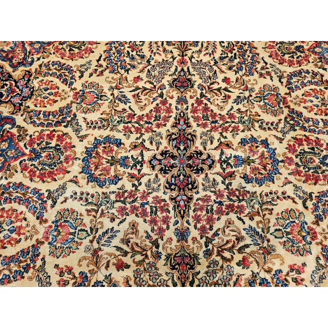 Vintage Oversized Persian Kerman Rug, Hand-Knotted Wool, Allover Floral Pattern, Ivory & Red, 11’ X 18’ For Sale - Image 12 of 14