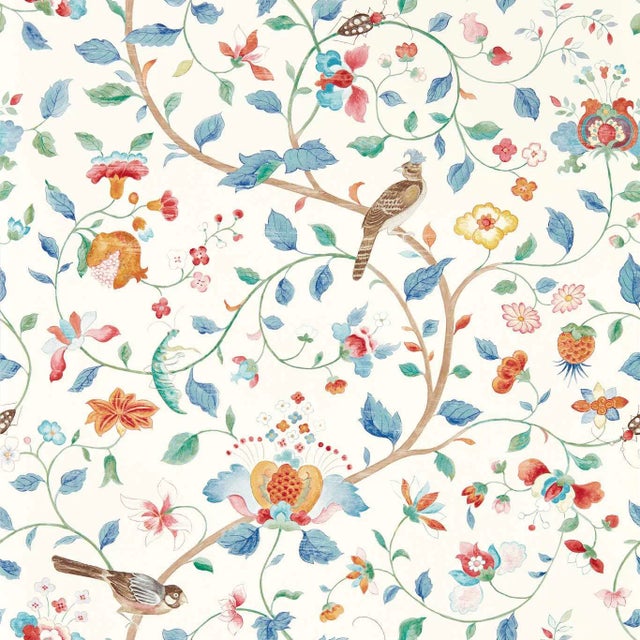 Sanderson Aril’s Garden Wallpaper in Indigo/Red - a Sample For Sale