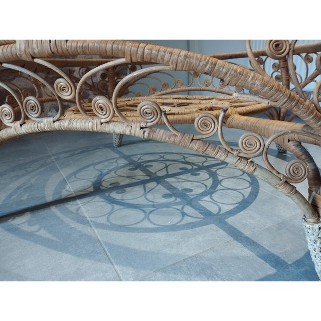 Large French Riviera Style Peacock Coffee Table in Rattan, Bamboo and Glass, 1970s For Sale - Image 13 of 18