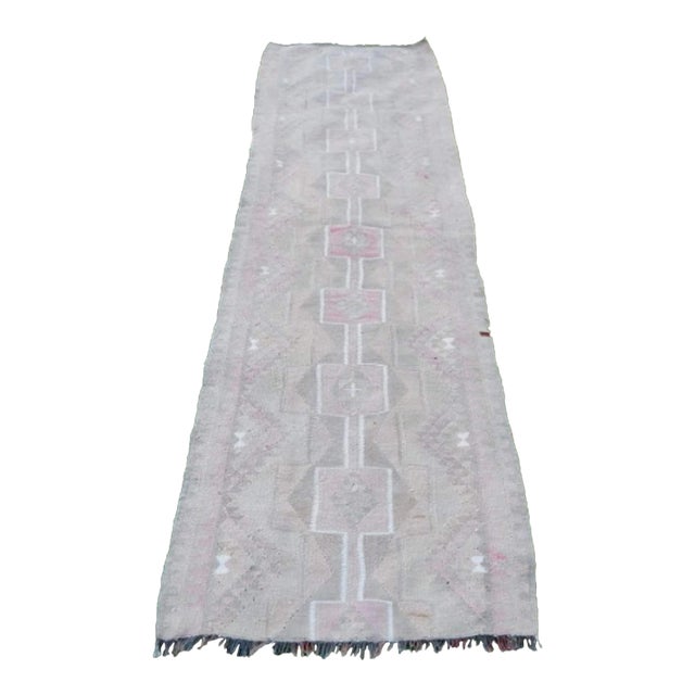 Distressed Vintage Kurdish Hand Knotted Herki Kilim Runner 2′11″ × 9′7″ For Sale