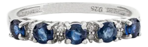 Round Cut Blue Sapphire & Diamond Half Eternity Band in 925 Silver- Size 7