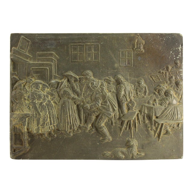 19th Century Tyrolean Dancing Hall/Tavern Bucolic Scene Pewter Plaque in High Relief For Sale