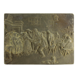 19th Century Tyrolean Dancing Hall/Tavern Bucolic Scene Pewter Plaque in High Relief