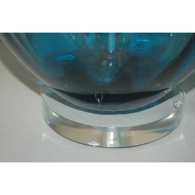 Vintage Murano Glass Petticoat Lamps Blue For Sale In Atlanta - Image 6 of 11