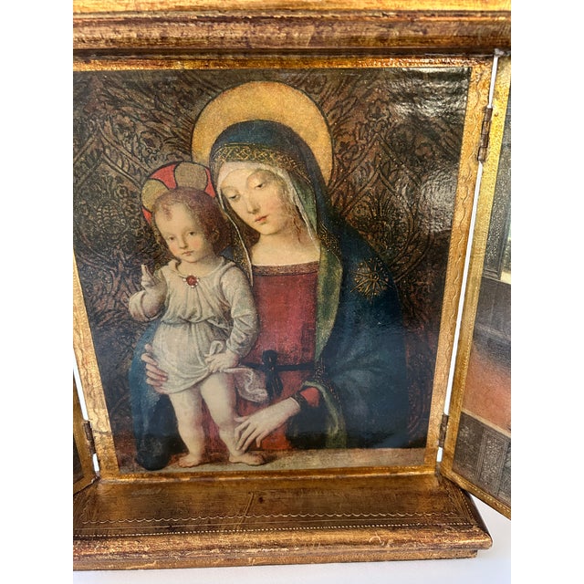 Madonna and Child Florentine Gold Leaf Triptych 20” Tall For Sale - Image 11 of 11