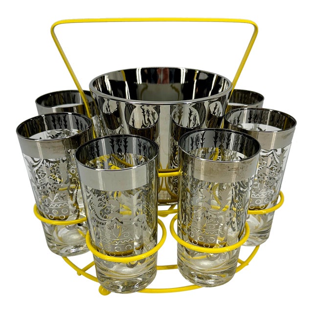 Mid-Century Modern Lusterware Highball Set With Ice Bucket For Sale