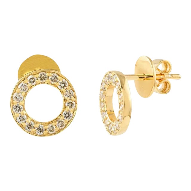 18k Gold Open Diamond Circle Stud Earrings - a Pair For Sale