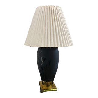 Vintage Vianne French Etched Glass and Brass Table Lamp — Signed Cristallerie De Vianne For Sale