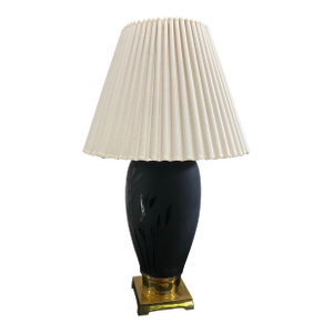 Vintage Vianne French Etched Glass and Brass Table Lamp — Signed Cristallerie De Vianne
