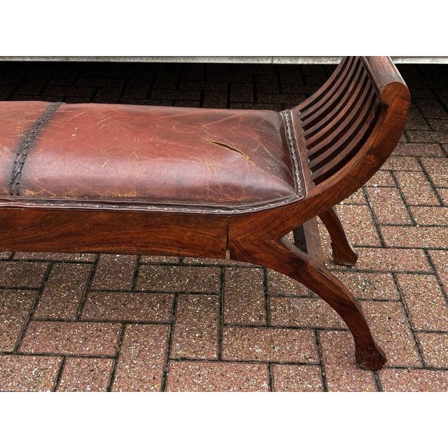 Large Brown Leather Window Bench For Sale - Image 6 of 9