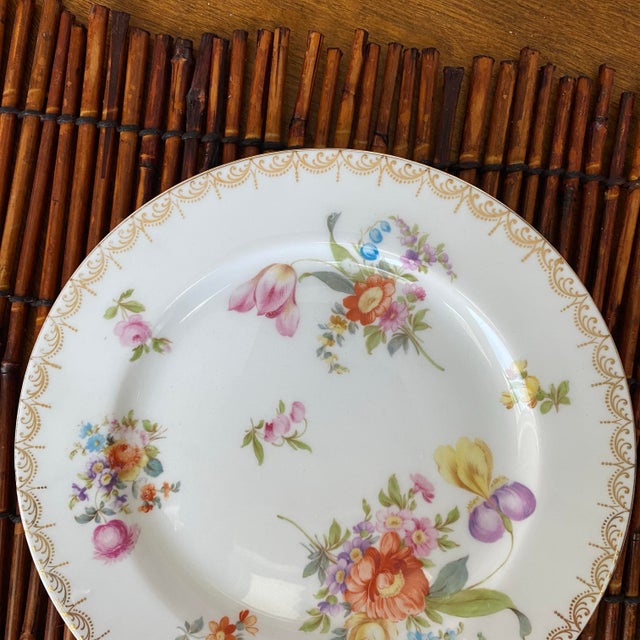 1910s Early 1900s Rosenthal Selb Bavaria for Ovington Bros Set of 6 Hand-Painted Floral Gold Rim Plates For Sale - Image 5 of 16