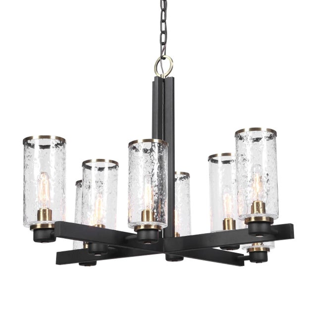 Industrial Chandelier Black and Brass For Sale In Sacramento - Image 6 of 10